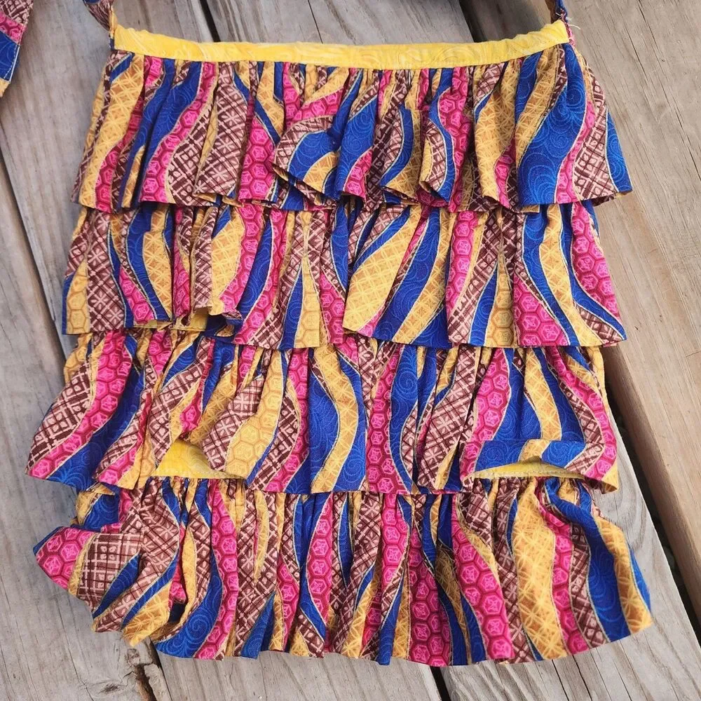 Handmade African Print Medium Sz Ruffle Giraffe Shoulder Hand Tote Bag 12.6x10.6